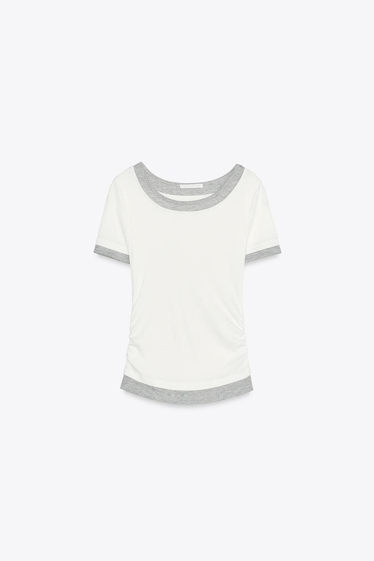 T-SHIRT DOUBLE CÔTELÉ À PLIS