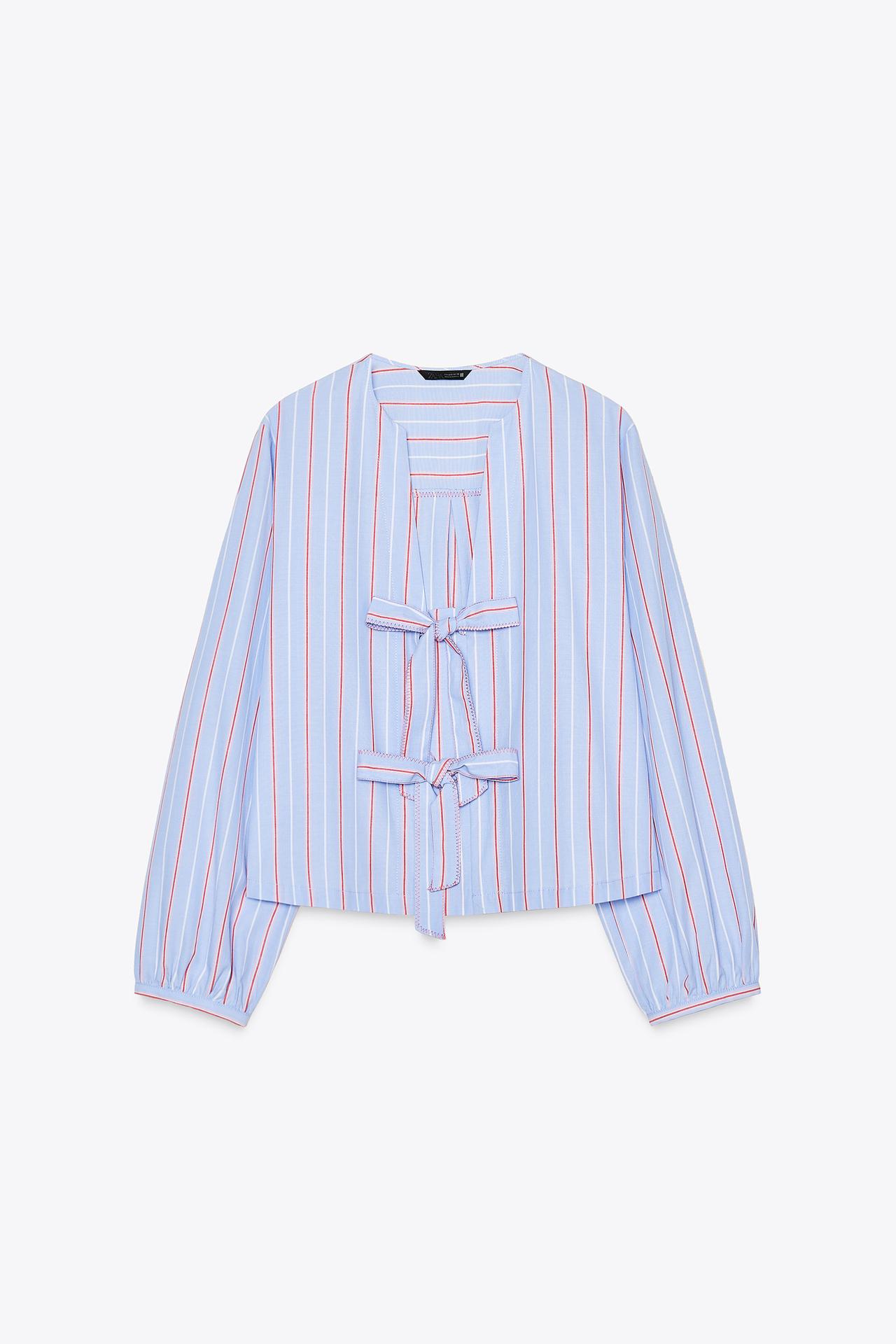 CHEMISE EN POPELINE À RAYURES AVEC LACETS