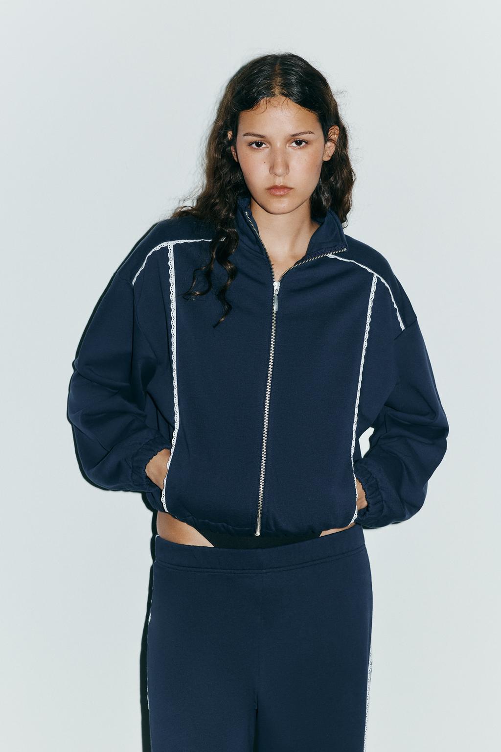 ENSEMBLE SWEAT VOLUME DENTELLE | PANTALON MOLLETON LARGE DENTELLE