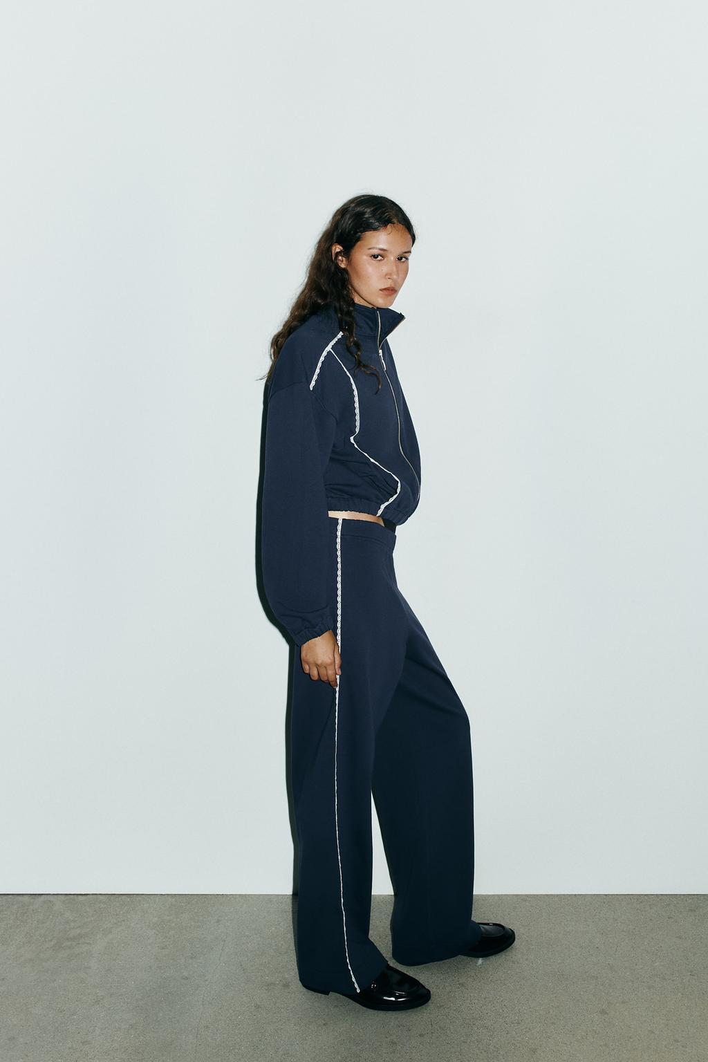 ENSEMBLE SWEAT VOLUME DENTELLE | PANTALON MOLLETON LARGE DENTELLE
