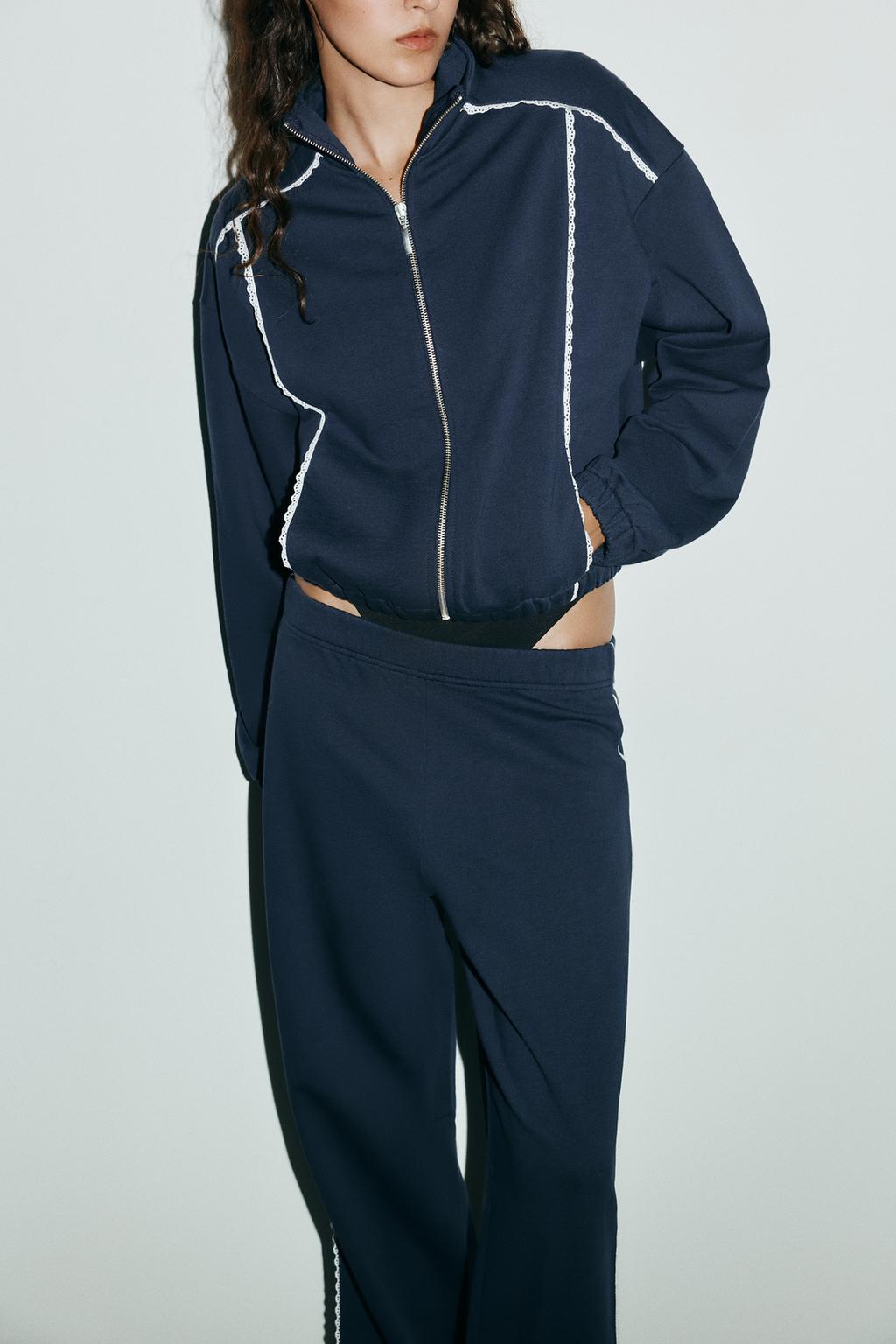 ENSEMBLE SWEAT VOLUME DENTELLE | PANTALON MOLLETON LARGE DENTELLE