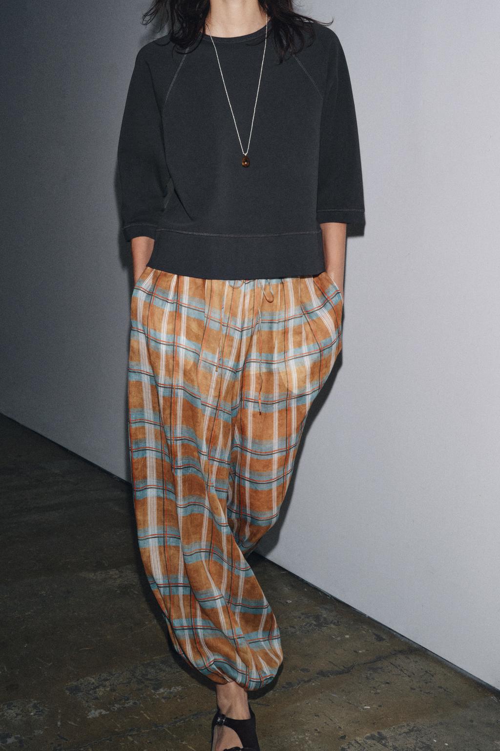 PANTALON BOUFFANT À CARREAUX EN RAMIE ZW COLLECTION