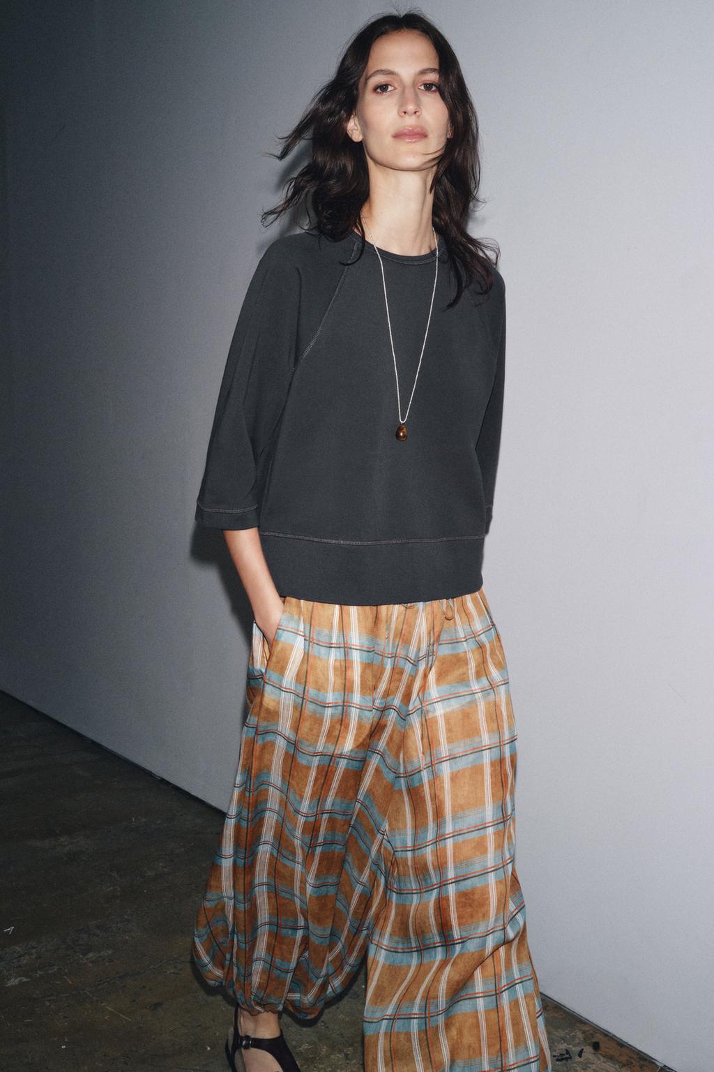 PANTALON BOUFFANT À CARREAUX EN RAMIE ZW COLLECTION