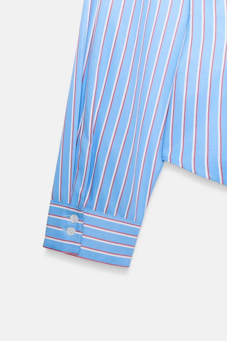 CHEMISE EN POPELINE À RAYURES ET PINCES