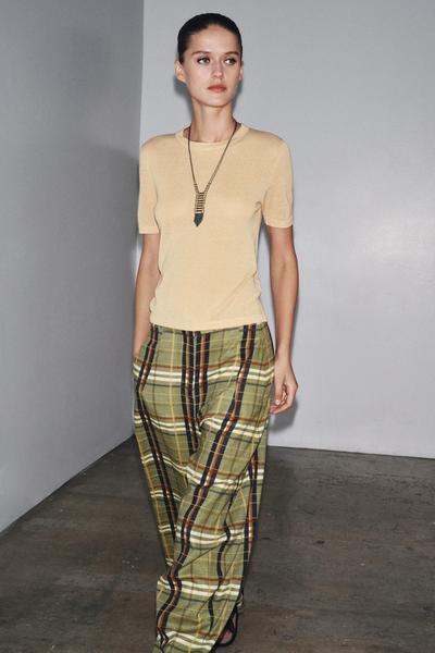 PANTALON À CARREAUX AVEC LIN ZW COLLECTION
