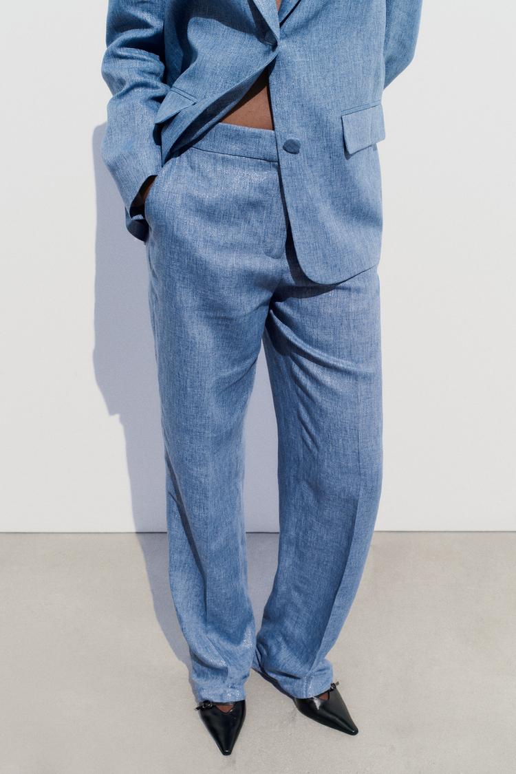 ENSEMBLE BLAZER | PANTALON DROIT EN TISSU BRILLANT