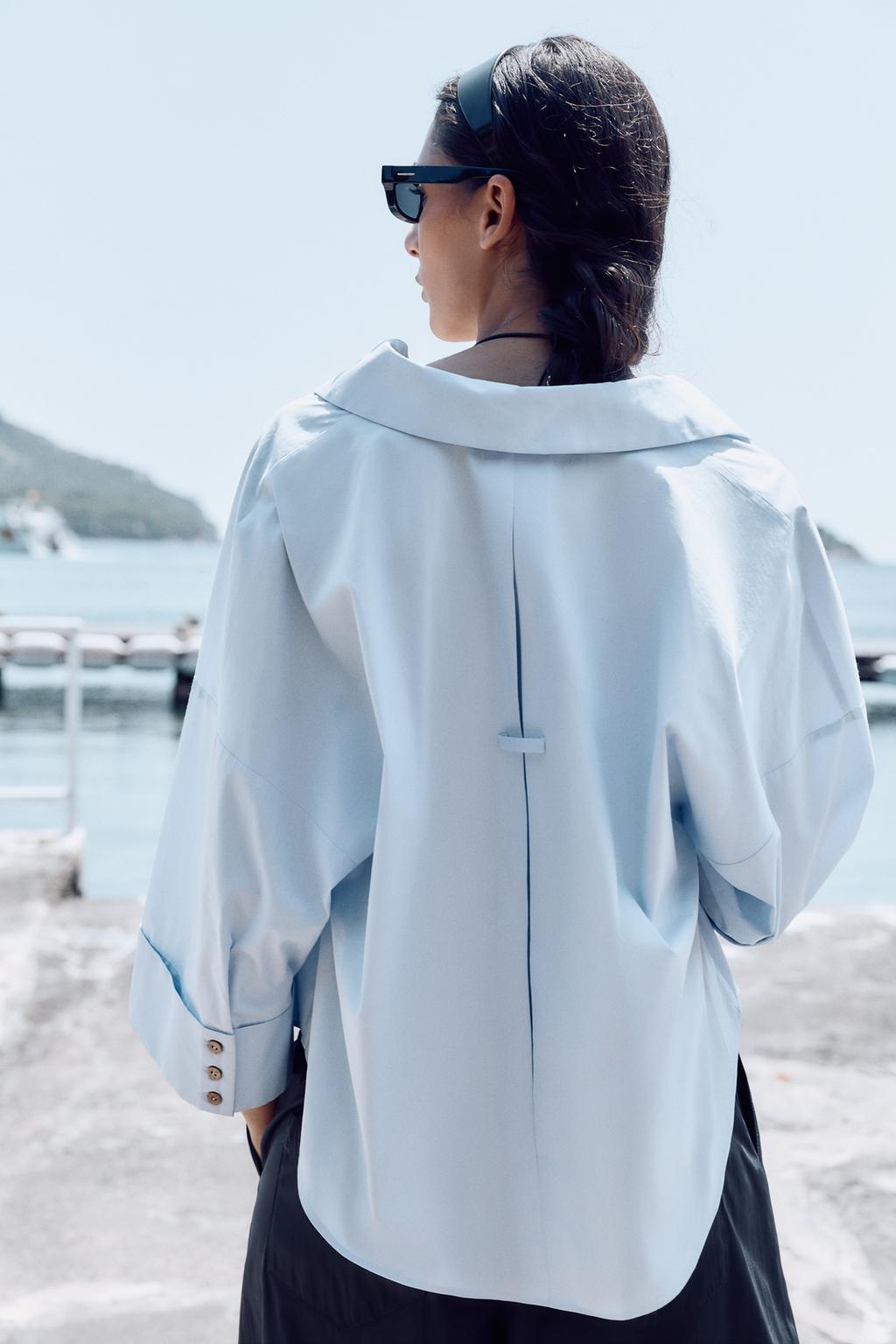 CHEMISE EN POPELINE À MANCHES LARGES