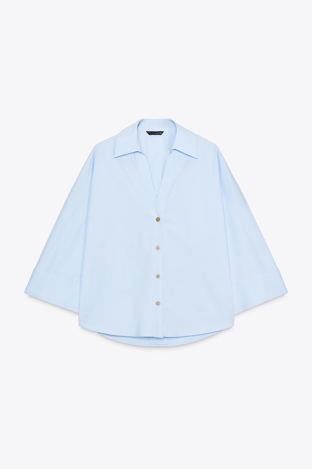 CHEMISE EN POPELINE À MANCHES LARGES