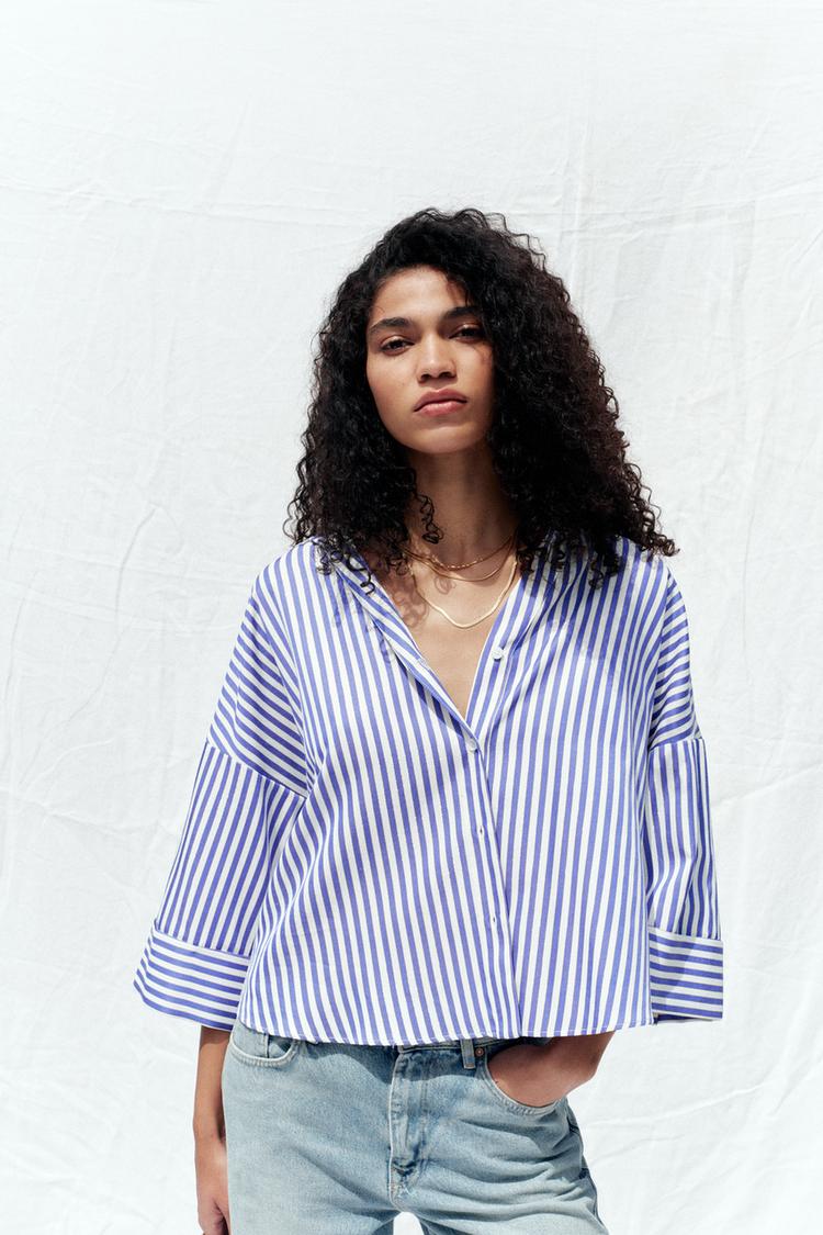 CHEMISE RAYURES MANCHES LARGES FIL MÉTALLISÉ