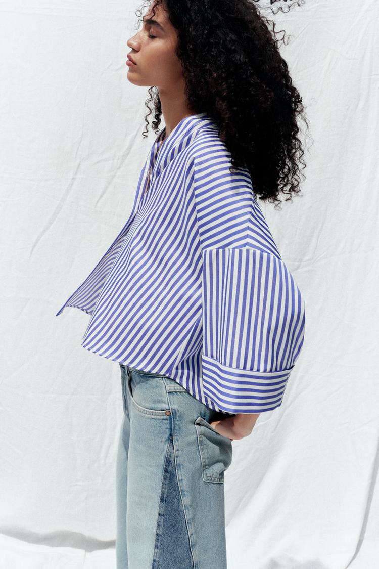 CHEMISE RAYURES MANCHES LARGES FIL MÉTALLISÉ