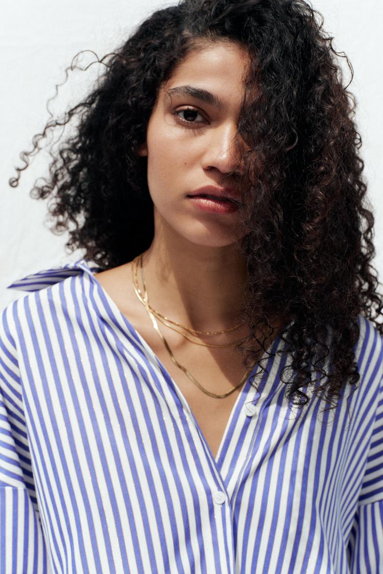 CHEMISE RAYURES MANCHES LARGES FIL MÉTALLISÉ