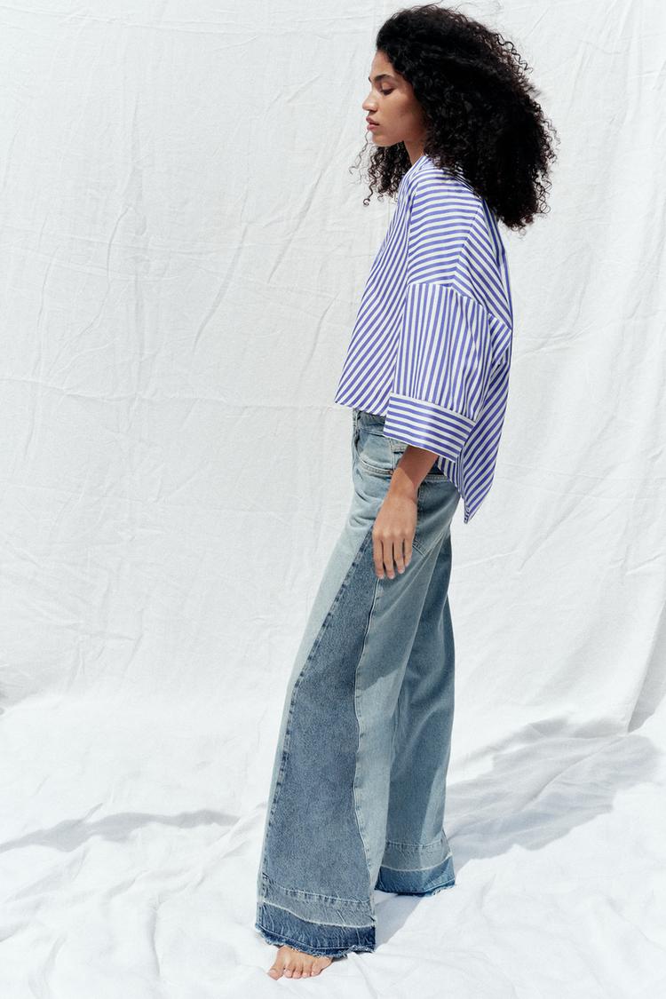 CHEMISE RAYURES MANCHES LARGES FIL MÉTALLISÉ