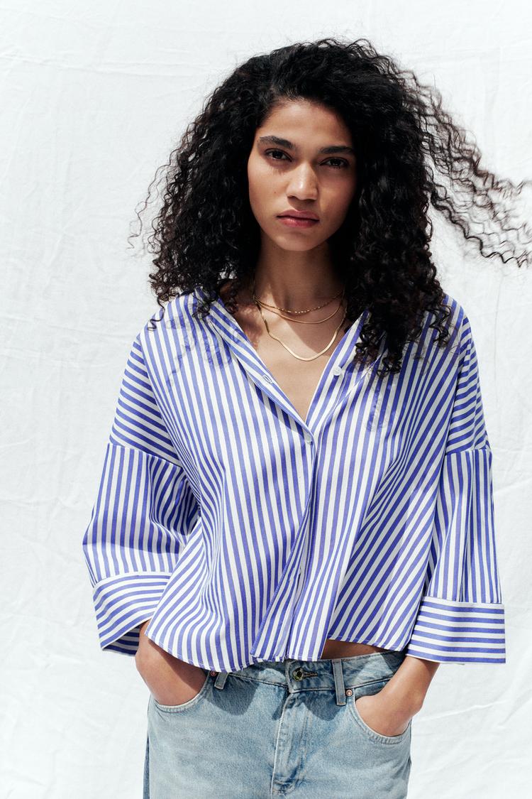 CHEMISE RAYURES MANCHES LARGES FIL MÉTALLISÉ