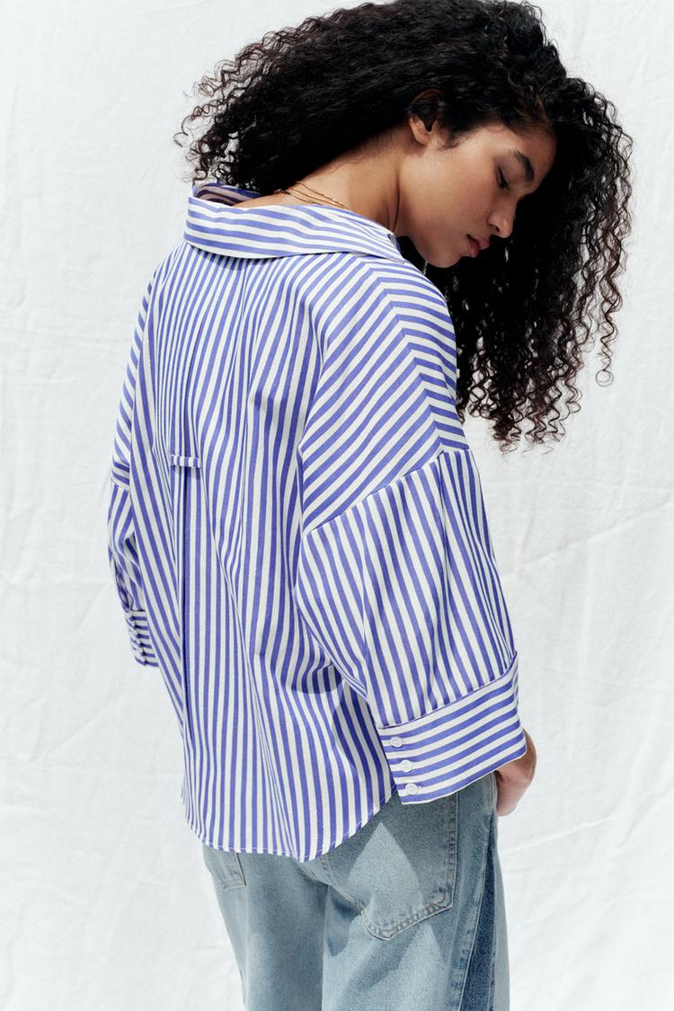 CHEMISE RAYURES MANCHES LARGES FIL MÉTALLISÉ