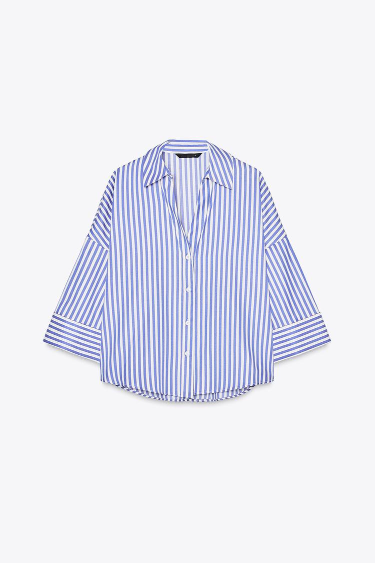 CHEMISE RAYURES MANCHES LARGES FIL MÉTALLISÉ