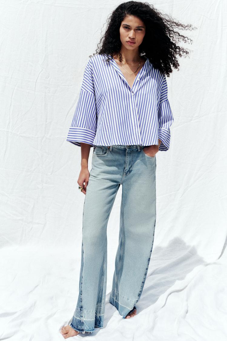 CHEMISE RAYURES MANCHES LARGES FIL MÉTALLISÉ