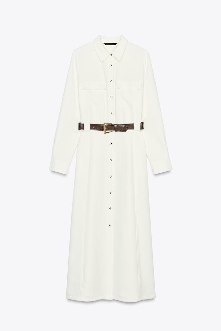 ROBE MI-LONGUE EN CRÊPE AVEC CEINTURE