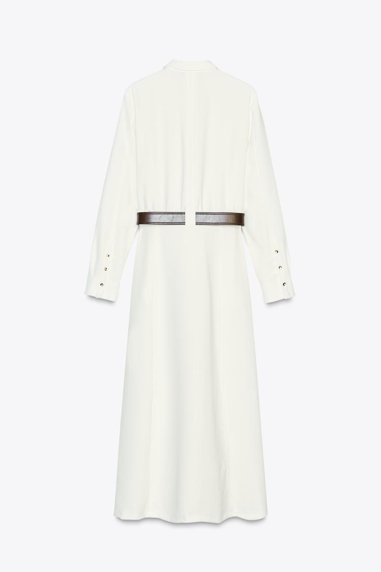 ROBE MI-LONGUE EN CRÊPE AVEC CEINTURE