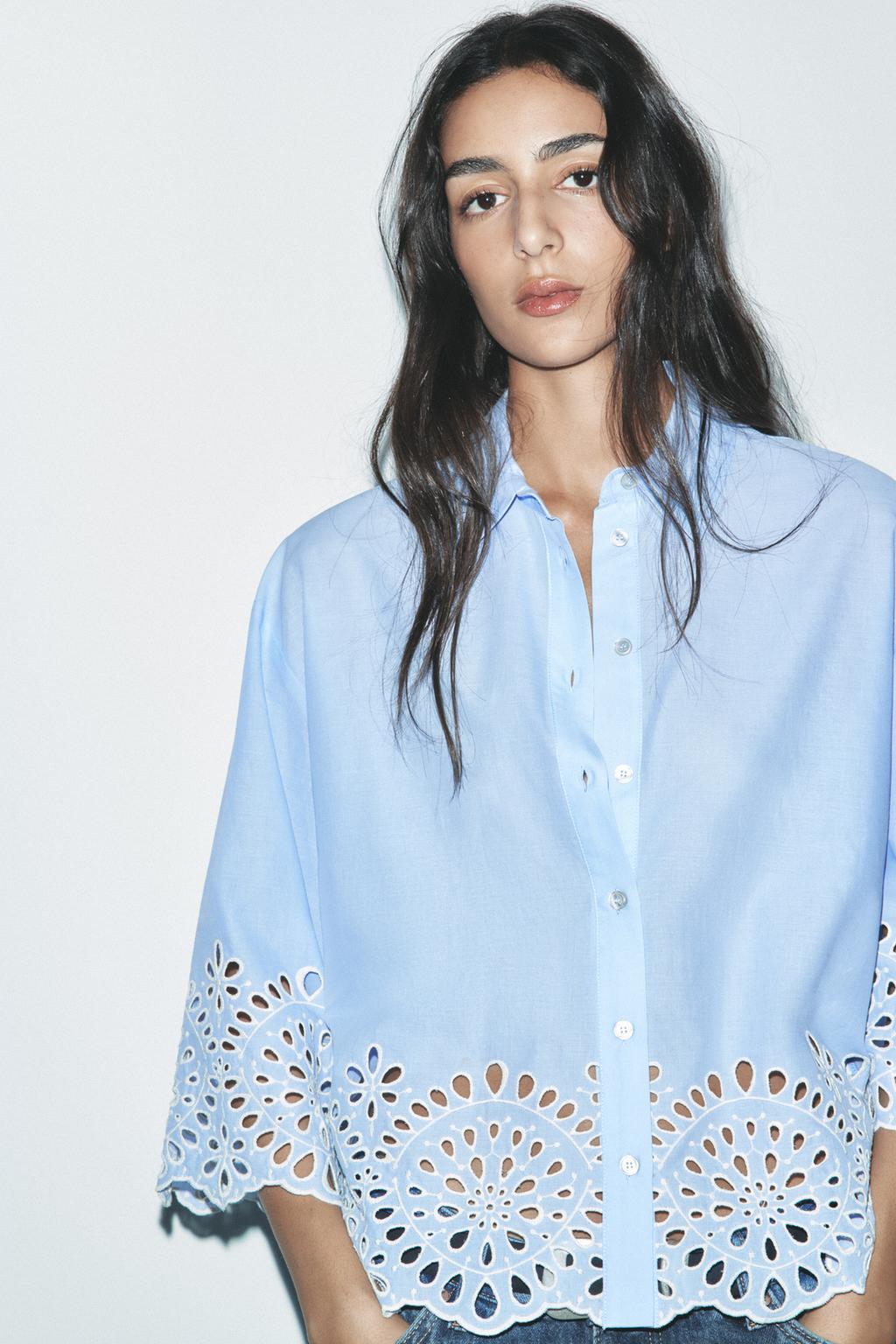 CHEMISE EN POPELINE À BRODERIES PERFORÉES