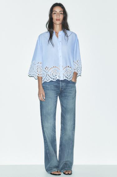 CHEMISE EN POPELINE À BRODERIES PERFORÉES