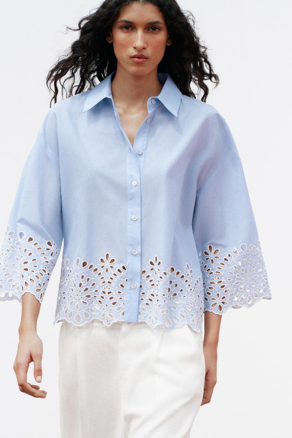 CHEMISE EN POPELINE À BRODERIES PERFORÉES