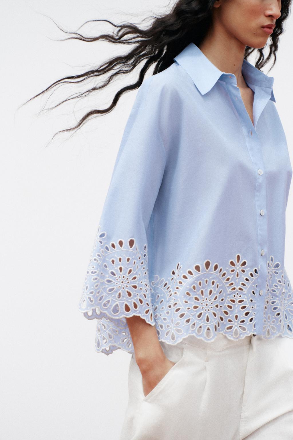 CHEMISE EN POPELINE À BRODERIES PERFORÉES
