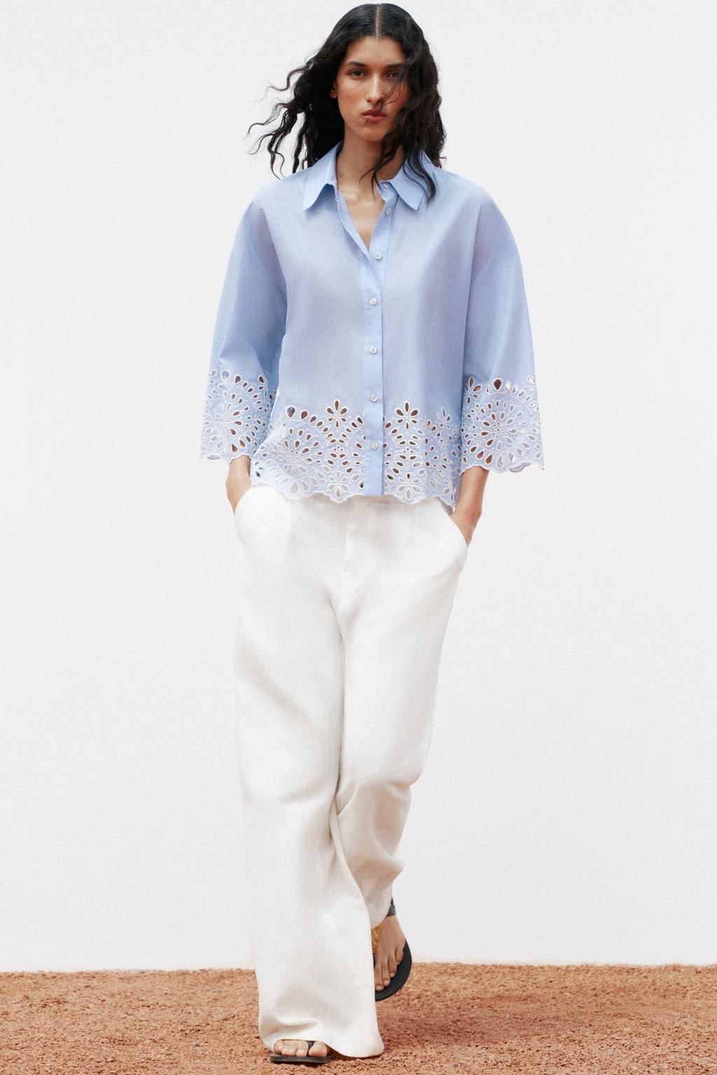 CHEMISE EN POPELINE À BRODERIES PERFORÉES
