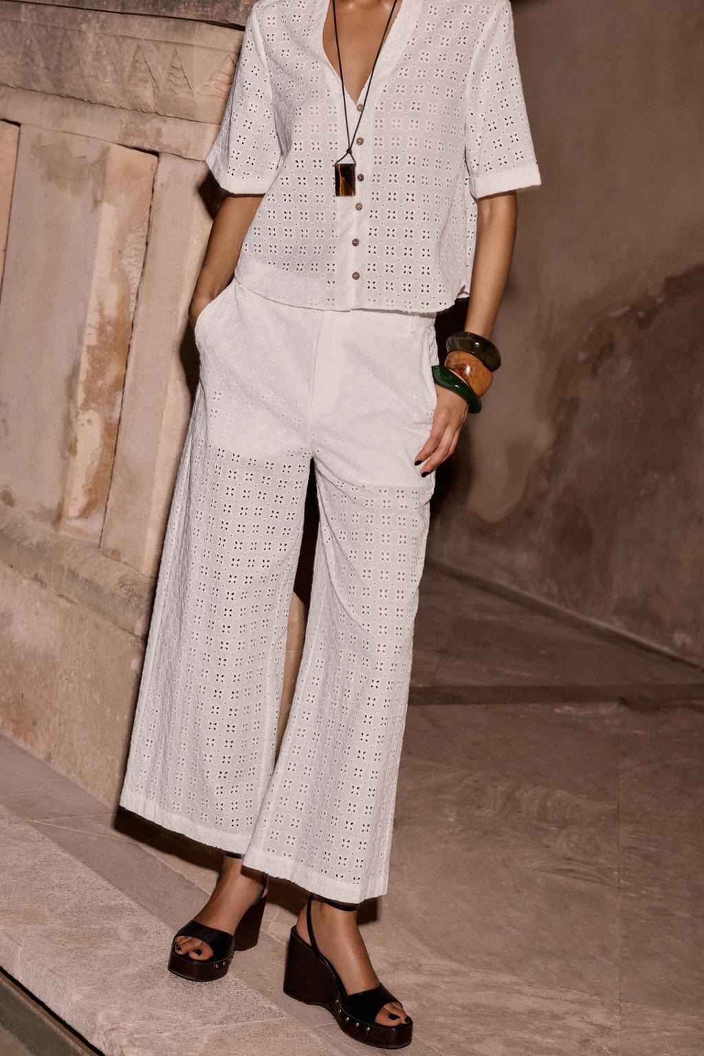 PANTALON JUPE-CULOTTE BRODERIES AJOURÉES