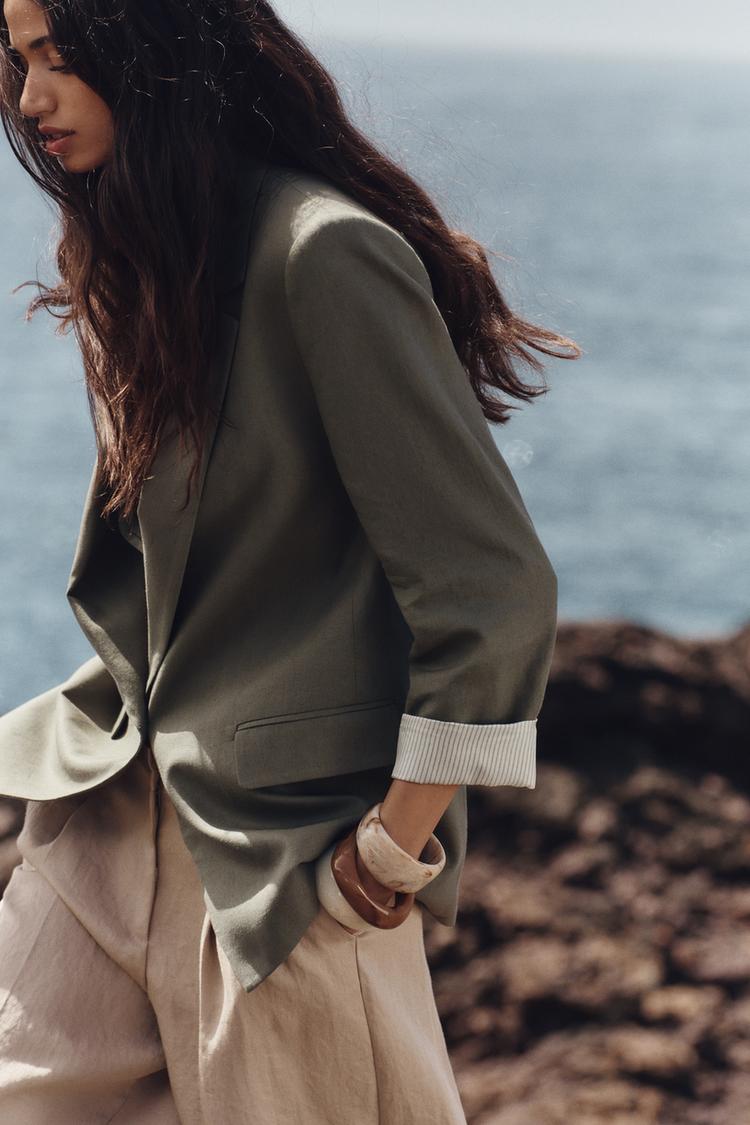 BLAZER CONTENANT DU LIN AVEC POIGNETS IMPRIMÉS
