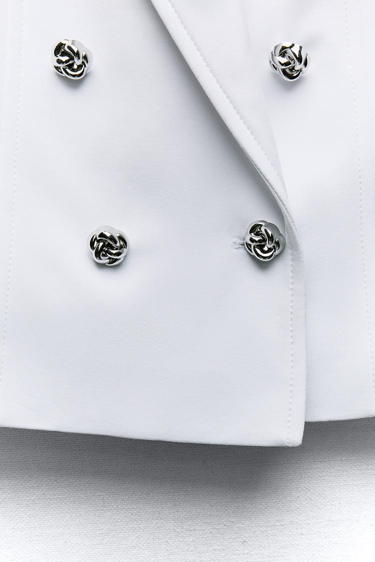 BLAZER COURT À BOUTONNAGE CROISÉ BLANC