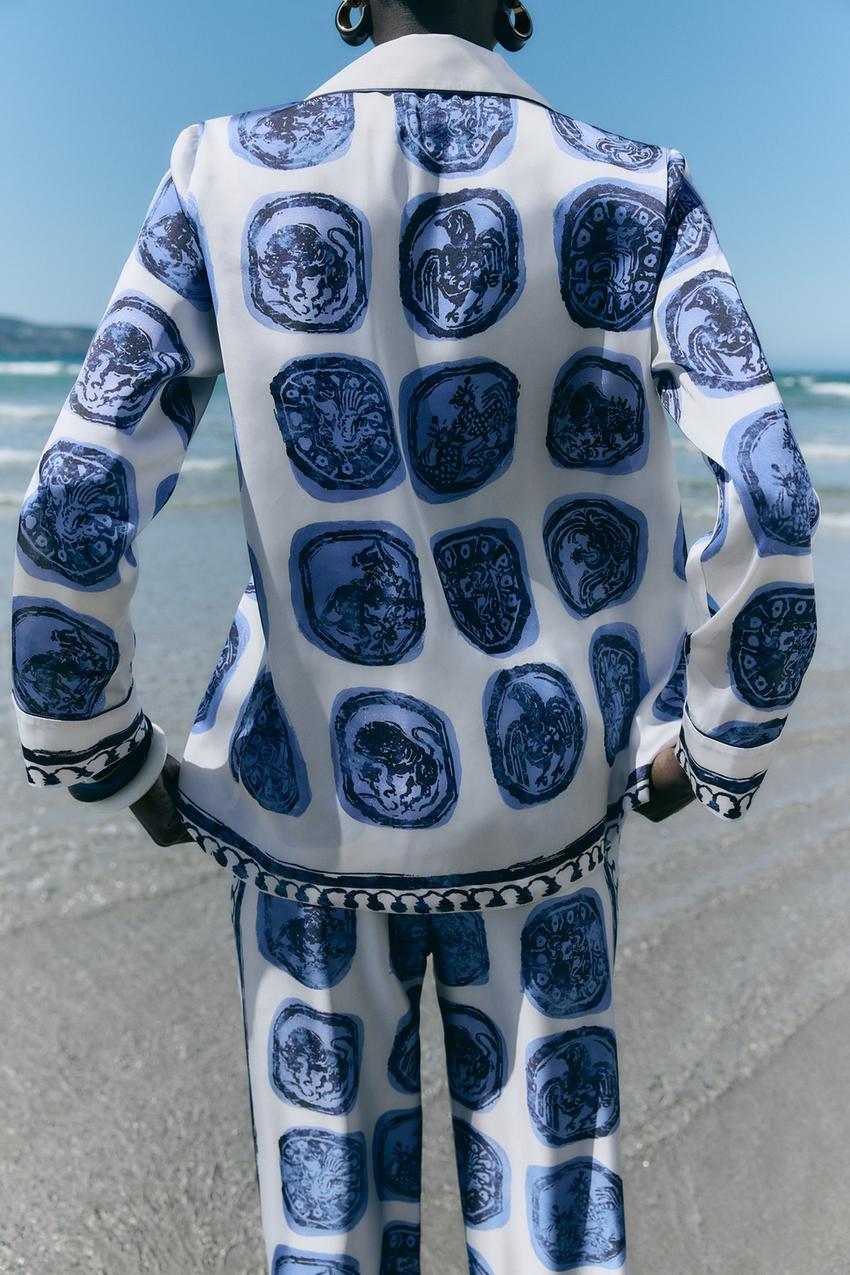 Chemise Imprimée Collection ZW Blanc Bleu Marine