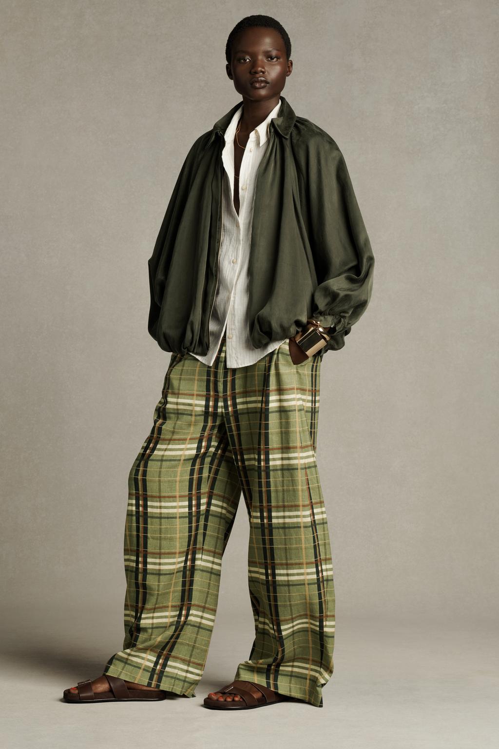 PANTALON À CARREAUX AVEC LIN ZW COLLECTION