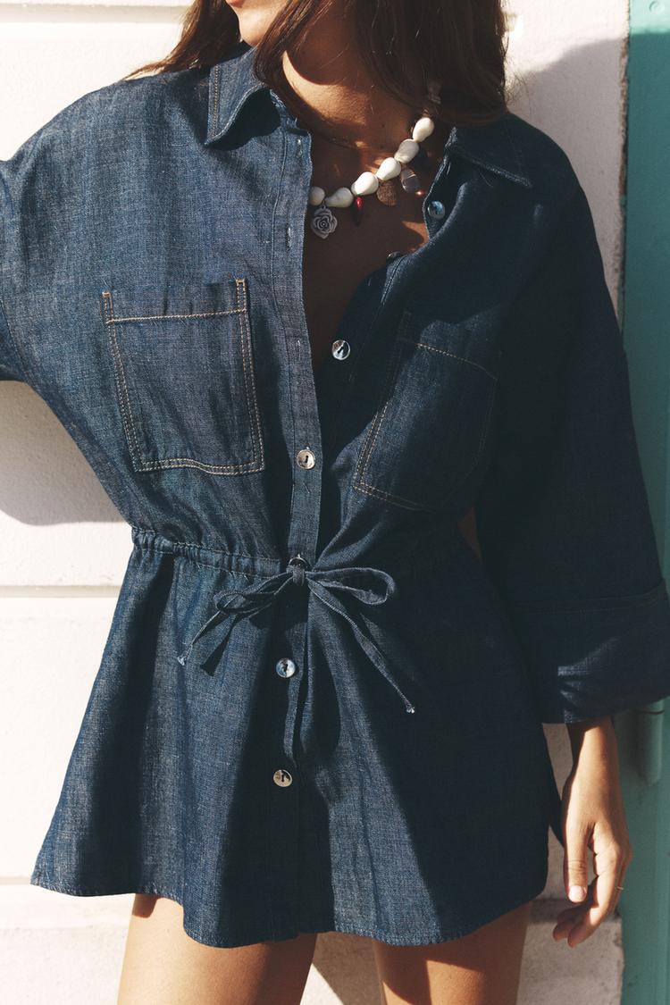 ENSEMBLE CHEMISE À CORDONS AVEC LIN | PANTALON À JAMBES LARGES