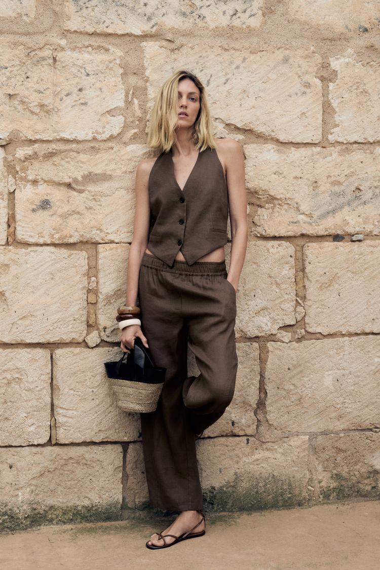 GILET À ENCOLURE AMÉRICAINE EN LIN COLLECTION ZW