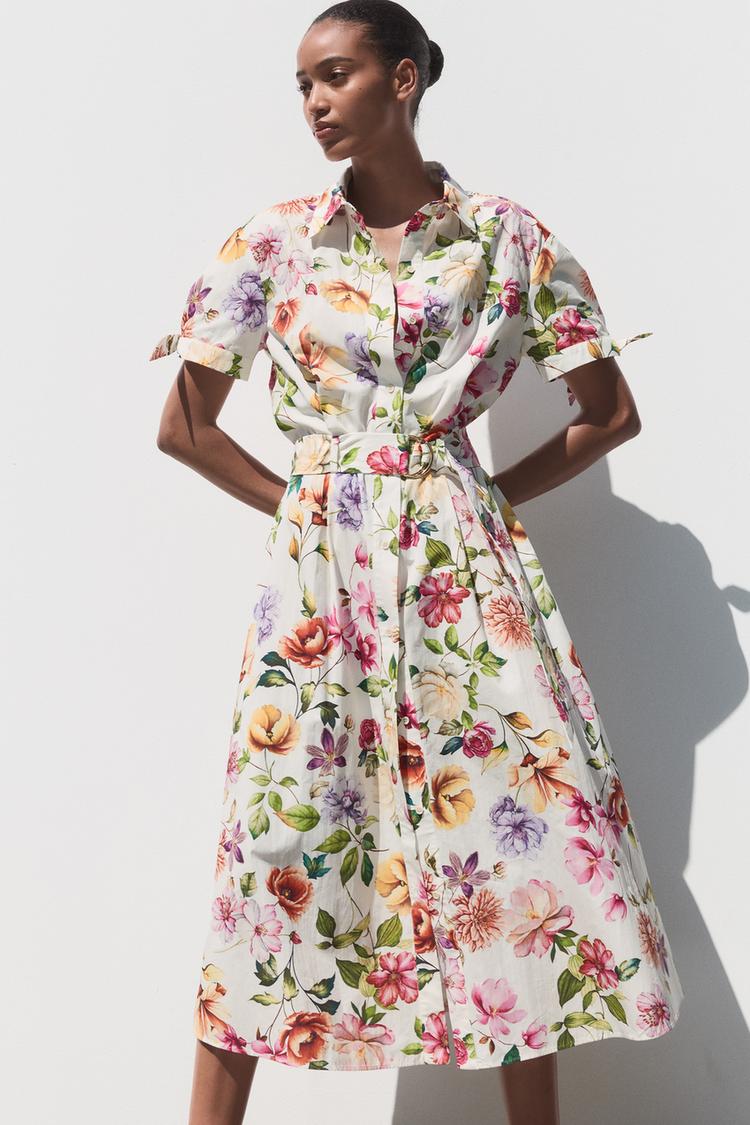 ROBE MIDI EN POPELINE À IMPRIMÉ FLEURI