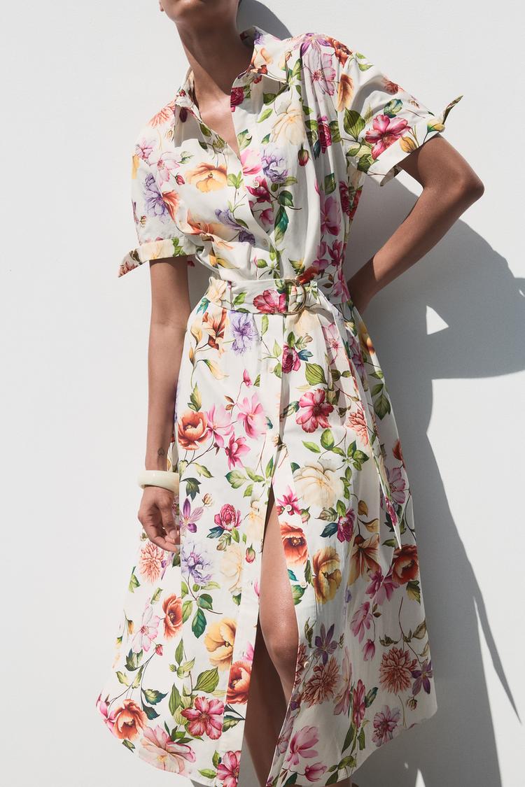 ROBE MIDI EN POPELINE À IMPRIMÉ FLEURI