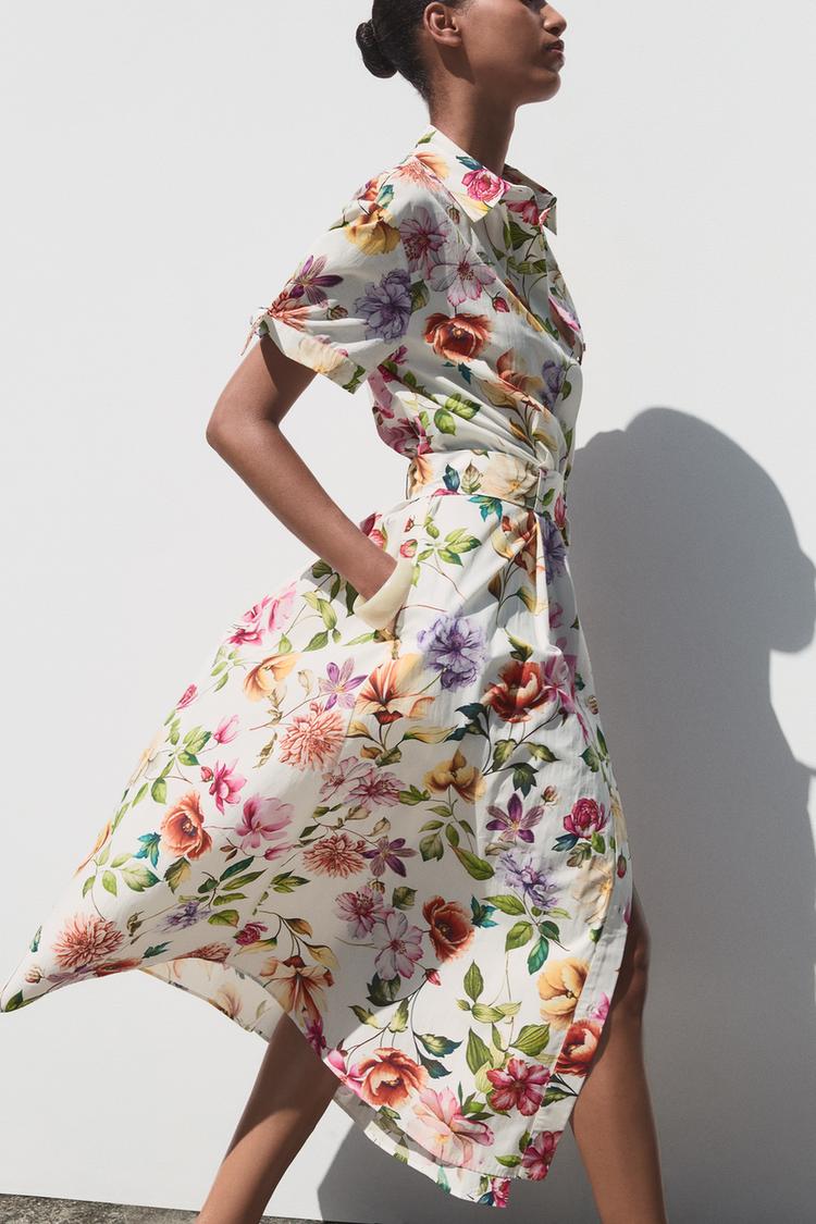 ROBE MIDI EN POPELINE À IMPRIMÉ FLEURI