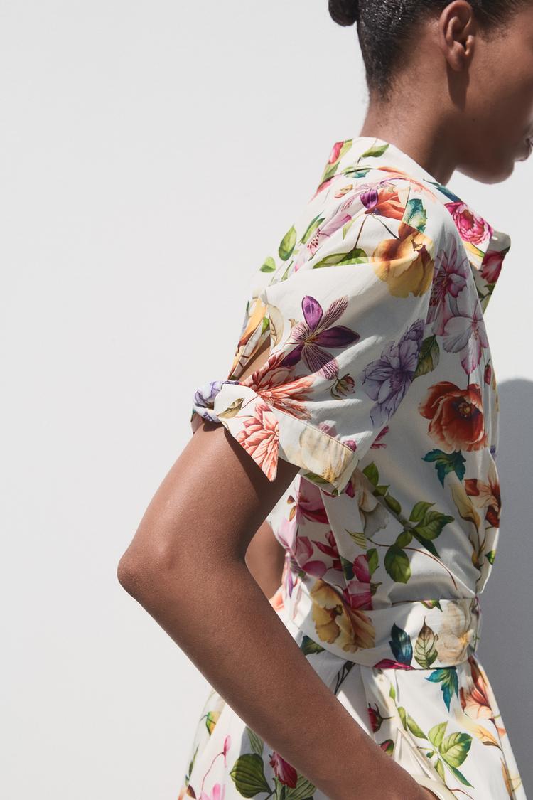 ROBE MIDI EN POPELINE À IMPRIMÉ FLEURI