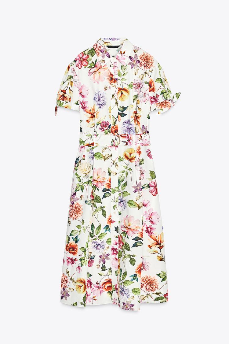 ROBE MIDI EN POPELINE À IMPRIMÉ FLEURI