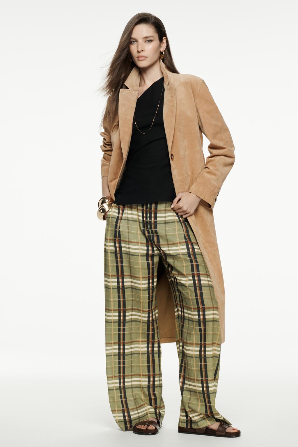 PANTALON À CARREAUX AVEC LIN ZW COLLECTION