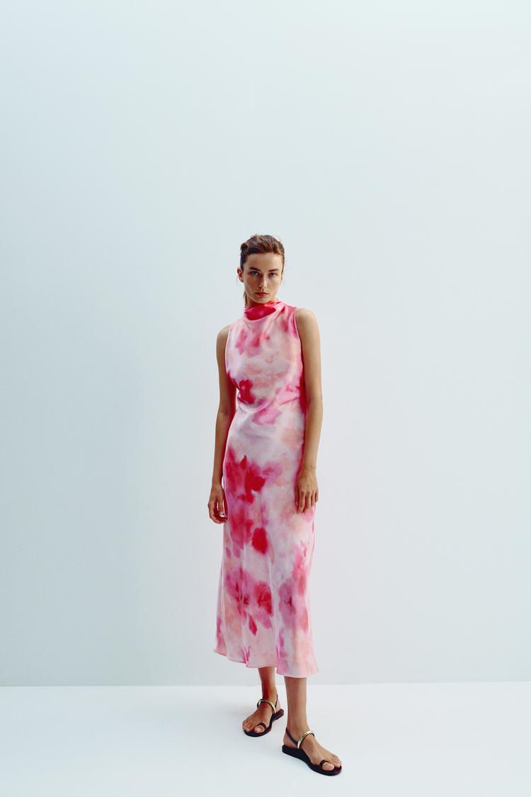 satin effect tie dye midi dress ZARA NWT WOMAN SS24 TIE DYE PRINT MIDI DRESS MULTICOLORED | 3031/200 SIZE M, L