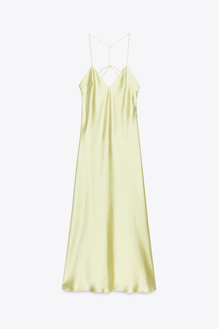 ROBE MI-LONGUE SATINÉE BRIDES DOS