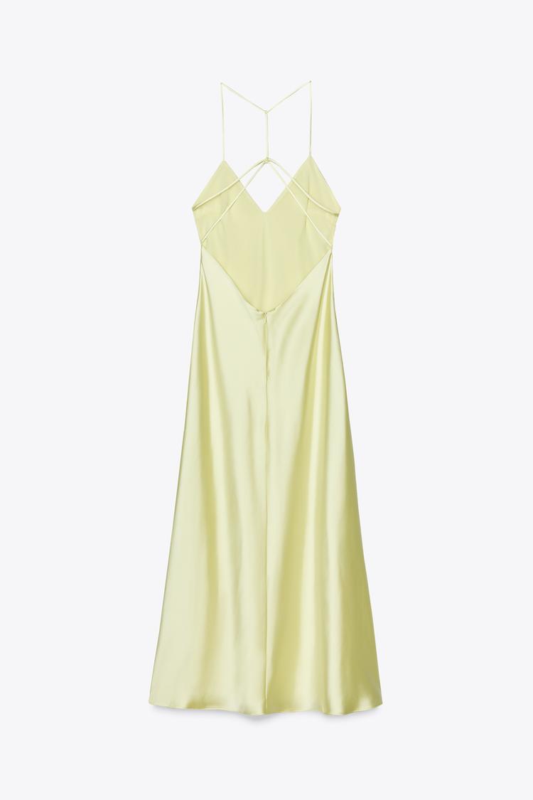 ROBE MI-LONGUE SATINÉE BRIDES DOS