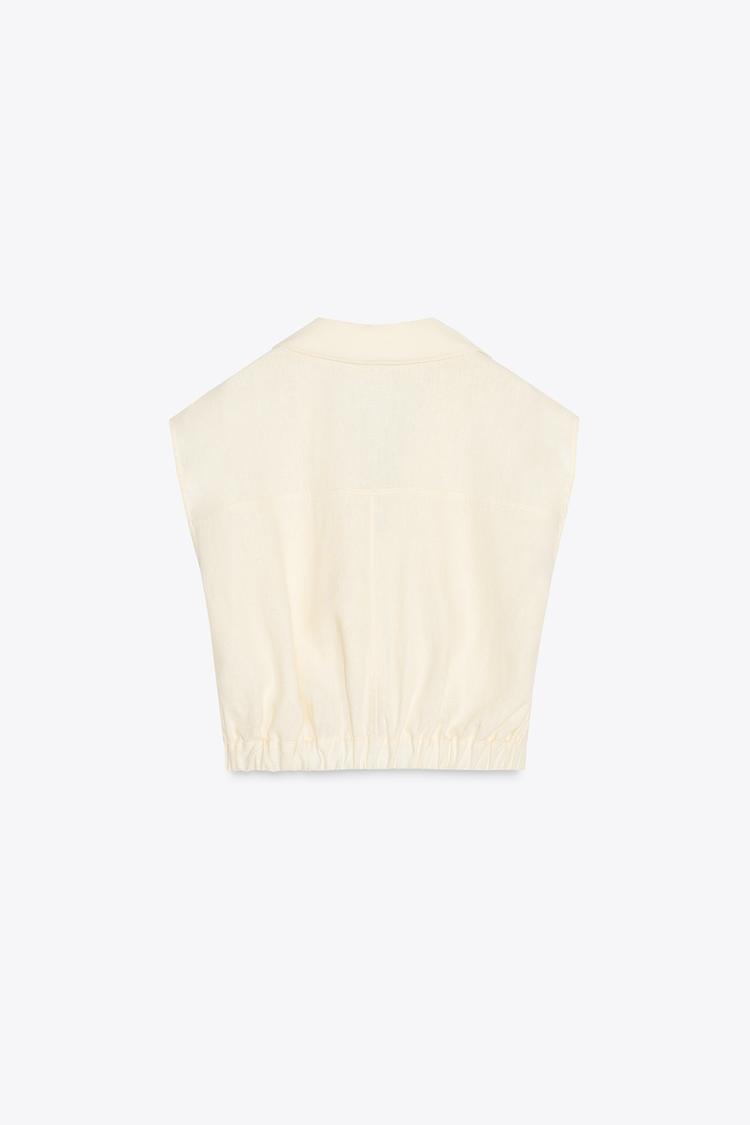 LINEN BLEND TOP WITH ELASTICATED HEM