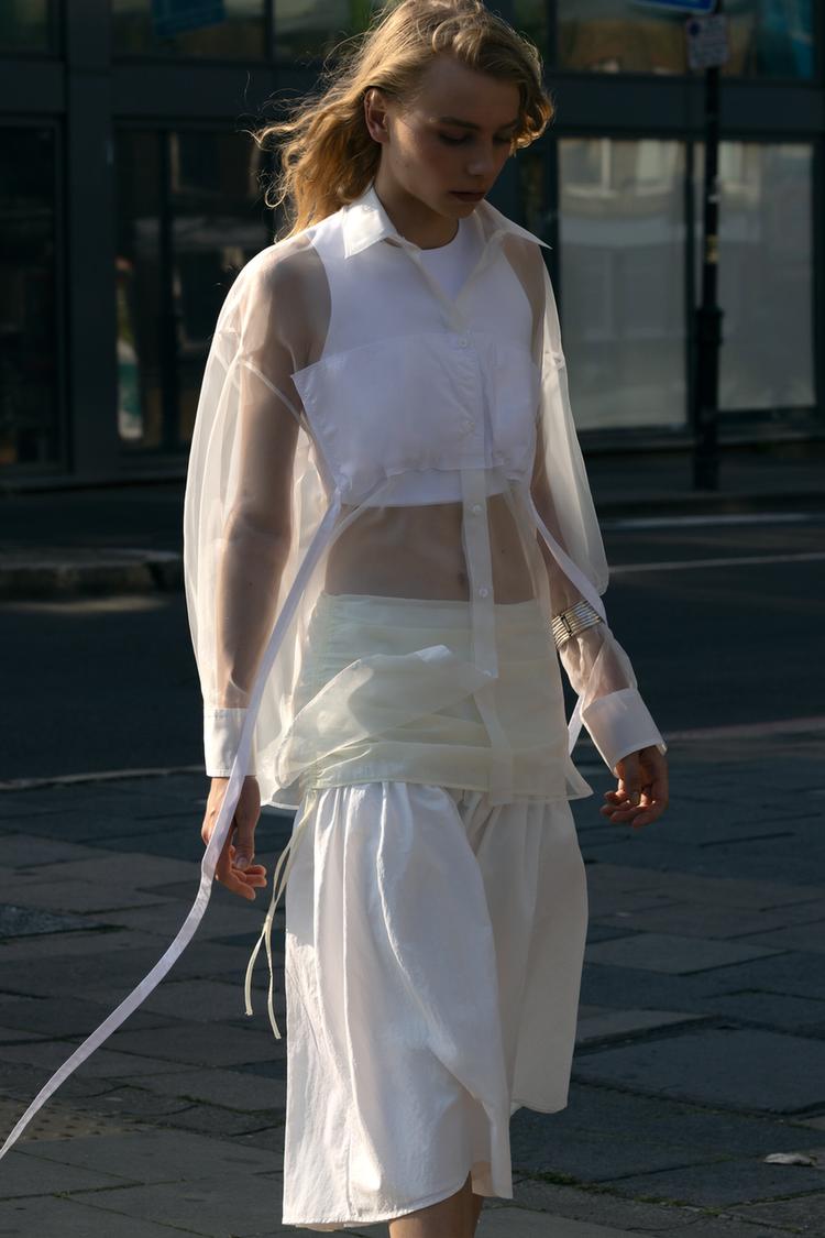 CHEMISE OVERSIZE EN POPELINE ET ORGANZA