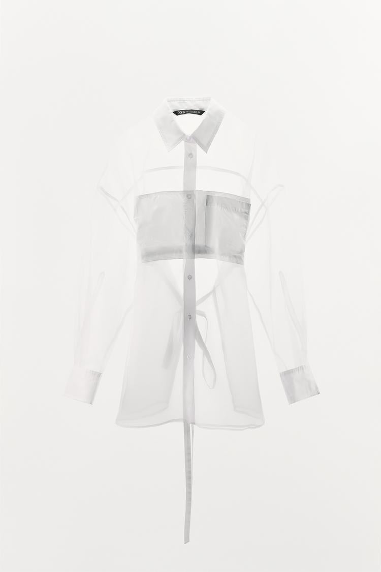 CHEMISE OVERSIZE EN POPELINE ET ORGANZA