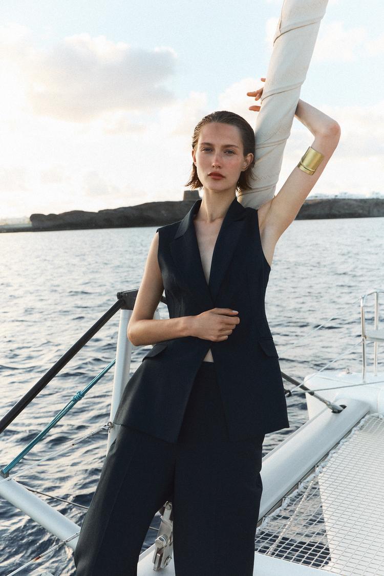 STRAIGHT-LEG LINEN BLEND TROUSERS