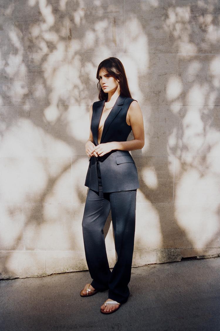 STRAIGHT-LEG LINEN BLEND TROUSERS