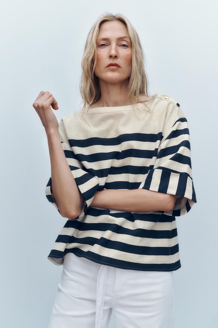 BLOUSE À RAYURES AVEC LIN