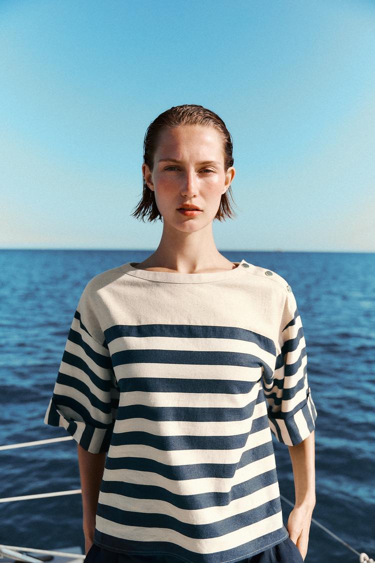 BLOUSE À RAYURES AVEC LIN